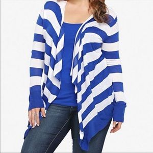 EUC - Torrid Blue Striped Drape Open Front Cardigan - Size: 2X